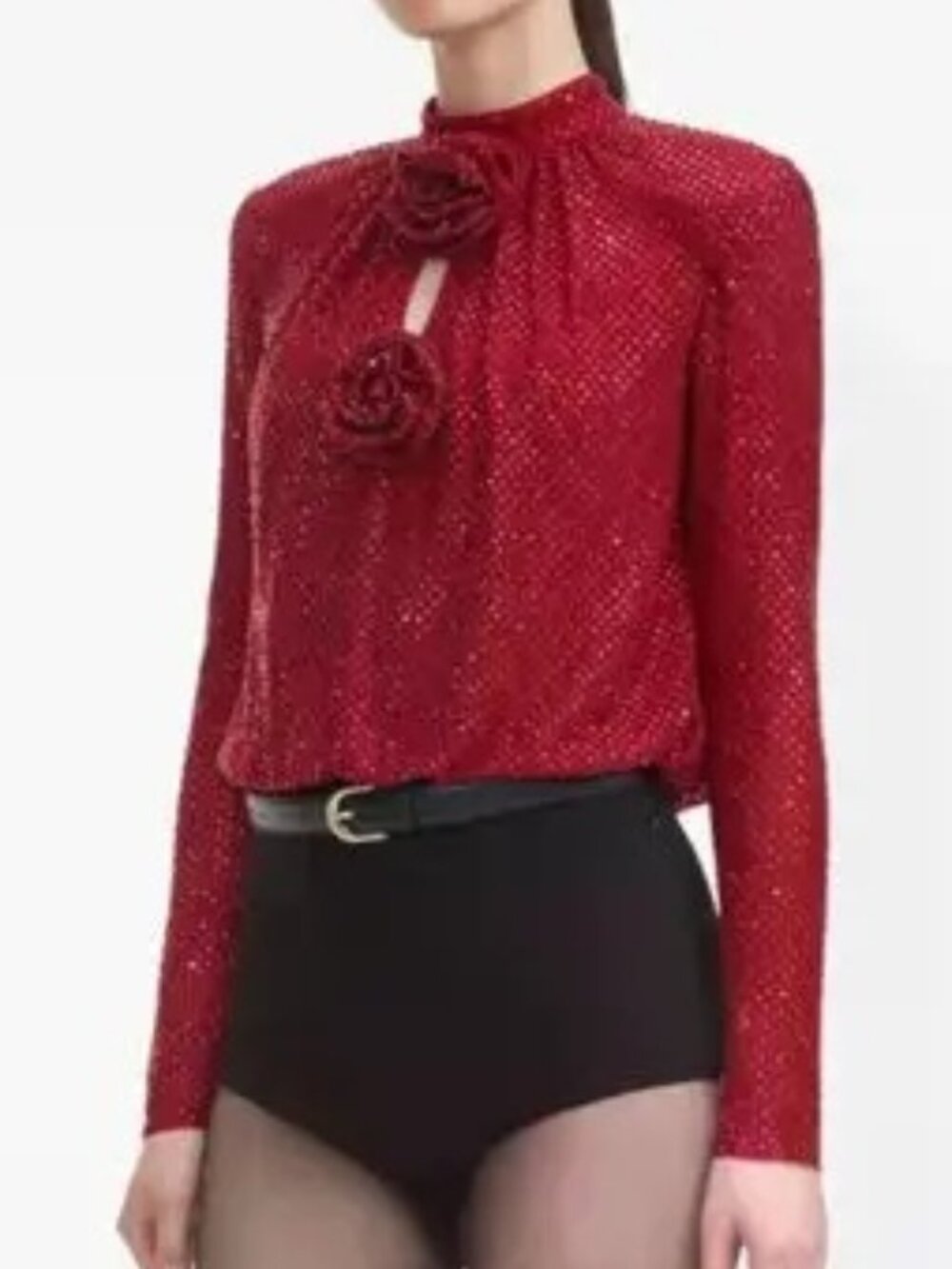 Self Portrait Red Rhinestone Fishnet Top, US 4 - Picture 2 of 6